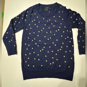 J. Crew Dark Blue Knit with Gold Star Embroidered Details, 100% wool
